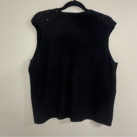 Vintage Maggie McNaughton Black Sequin Sleeveless Top Vest Plus Size Silk Blouse - Picture 3 of 4